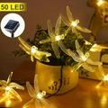 CNKOO Solar String Outdoor Solar Garden Lights 50 LED Dragonfly Lights Indoor and Outdoor Decoration Garden Patio Decoration Waterproof Dragonfly Rope Lights Warm White