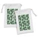 Leaves Fabric Pouch Set of 2 Rhythmic Wild Monstera Leaf Pinnate Motifs on Plain Backdrop Illustration Drawstring Bag for Toiletries Masks and Favors 9 x 6 White and Jade Green by Ambesonne