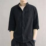 Tons of Style & Prints POROPL Plus Size Linen Short Sleeve Stand-up Collar Tunic Tops for Men Clearance Black Size XXL