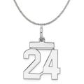 Carat in Karats Sterling Silver Polished Finish Rhodium-Plated Number 24 Charm Pendant (20mm x 8mm) With Sterling Silver Rope Chain Necklace 20
