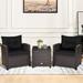 3 Pcs Patio Rattan Furniture Set Black Cushioned Conversation Set Coffee Table