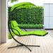 NiamVelo Hanging Chaise Lounger Chair Floating Arc Stand Air Porch Stand Hammock Patio Swing Chair with Built-in Pillow & Removable Canopy Green