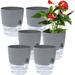 Scheam Self Watering Flower Pots 6 Inch Self Watering Planters for Indoor Plants 6 Pack Plastic Plant Pots for African Violets Herbs Aloe Peace Lily with Absorbent Cotton Rope (Gray)