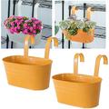 2Pack Metal Iron Hanging Flower Pots Balcony Railing Hanging Plant Pot With Detachable Hook Metal Fence Bucket Planters Hanging Deck Flower Box For Wall Indoor Outdoor Home Decor (Yellow)