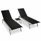 Anself 2 Piece Sun Loungers with Table Backrest Adjustable Garden Chaise Lounge Chair Set Steel and Textilene Black for Poolside Patio Balcony Outdoor Furniture