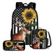 Suhoaziia Camo Hunting Deer Backpack Set of 3 Durable Sunflower American Flag Print Bookbags School Boys Girls Large Pencil Box&Keep Warm Lunch Bag 4 of July