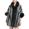 DanceeMangoo Women Hooded Poncho Shawls Trendy Warm Thick Faux Fur Fluffy Plush Cardigan Cape Coat