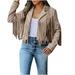 Womens 2023 Fashion Faux Suede Tassel Jackets Lapel Cropped Motorcycle Jacket Outerwear