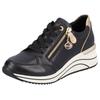 Keilsneaker REMONTE, Damen, Gr. 38, schwarz, gold sohle weiß, Leder, Lederimitat, sportlich, Schuhe Sneaker, Freizeitschuh, Halbschuh, Schnürschuh mit goldfarbenem Logoanhänger