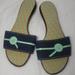 Kate Spade Shoes | Kate Spade Navy Blue Flat Slides / Sandals W/ Wood Sole Sz 7.5 | Color: Black/Tan | Size: 7.5