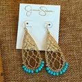 Jessica Simpson Jewelry | Jessica Simpson Turquoise Gold Toned Filigree Long Small Turquoise Beads Earring | Color: Blue/Gold | Size: See Photos