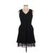 Simply Vera Vera Wang Casual Dress - A-Line V Neck Sleeveless: Black Print Dresses - Women's Size 6 Petite