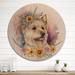 Red Barrel Studio® Cute Yorkshire Dog w/ Flowers III - Animals Dog Wood Wall Art - Natural Pine Wood in Brown/Yellow | 23 H x 23 W x 1 D in | Wayfair