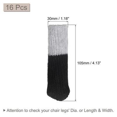 Chair Leg Socks Floor Protector, 16pcs - Knitted Furniture Sock (Gray Black) - Gray Black