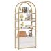 4-Tier Bookshelf with 2 Drawers, Modern White and Gold Arched Bookshelf Tall Bookcase 29.5”W x13.8 ”D x 74.8”H