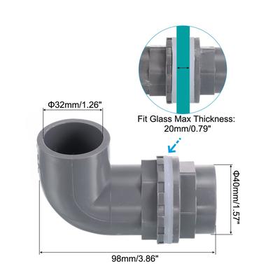 32mm PVC Elbow Water Tank Pipe Connector, Coupling Fitting Adapter Gray