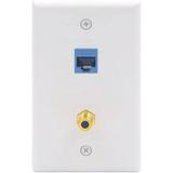 Ethernet Coax Wall Plate (UL Listed) 2-Port Cat6 Keystone Jack Coupler and Gold Plated RG6 Keystone Jack Insert