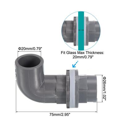 20mm PVC Elbow Water Tank Pipe Connector, Coupling Fitting Adapter Gray