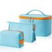 3Pcs/set Leather Multifunction Women Cosmetic Bags Travel Toiletry Storage Organize Handbag Waterproof Female Portable Makeup Case Light blue