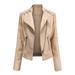 Wendunide 2024 Clearance Sales Coats for Women Women Ladies Lapel Motor Jacket Coat Zip Biker Short Punk Cropped Tops Womens Jackets Khaki XXL