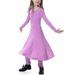 Herrnalise Muslim Long Dress Medium Big Girls Long Sleeve V Neck Colorblock Dress