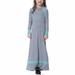 Herrnalise Muslim Long Dress Medium Big Girls Long Sleeve V Neck Colorblock Dress