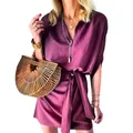 Robe courte à col en v pour femmes Design cravate absorbant la sueur couleur unie Mini robe