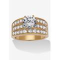 Women's 3.18 Tcw Round Cz Gold Ion-Plated Stainless Steel Three Row Pave Engagement Ring by PalmBeach Jewelry in Gold (Size 6)