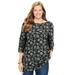 Plus Size Women's Perfect Printed Elbow-Sleeve Boatneck Tee by Woman Within in Black Bandana Paisley (Size 14/16) Shirt