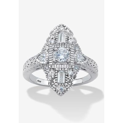 Women's 1.03 Cttw. Round Cubic Zirconia Platinum-Plated Sterling Silver Art Deco-Style Ring by PalmBeach Jewelry in Silver (Size 6)