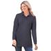 Plus Size Women's Long-Sleeve Polo Shirt by Woman Within in Heather Navy (Size 2X)
