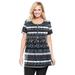 Plus Size Women's Short-Sleeve Pintucked Henley Tunic by Woman Within in Black Patchwork Stripe (Size 22/24)