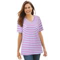 Plus Size Women's Perfect Printed Short-Sleeve V-Neck Tee by Woman Within in White Multi Mini Stripe (Size 2X) Shirt
