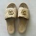 Gucci Shoes | Gucci Raffia Gold Double G Espadrille Slides | Color: Tan | Size: 7.5