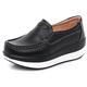 Women's Real Leather Slip-on Shoes Wedge Moccasin Loafers Wedge Walking Trainers Platform Sneaker (Black, Adult, Women, Numeric_4, Numeric, UK_Footwear_Size_System, Medium)