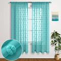 KOUFALL Teal Curtains 63 Inch Length for Bedroom 2 Panels Set Rod Pocket Soft Pom Dot Textured Sheer Beach Nautical Curtains for Bedroom Girls Wall Decor Living Room Kids Room Decoration Nursery