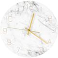 Quartz Analogique Calme Marbre Horloge Murale 3D Chic Blanc Marbre Imprimer Moderne Rond Mur Montre