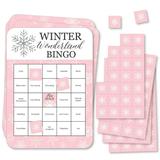 Big Dot of Happiness Pink Winter Wonderland - Bingo Cards and Markers - Holiday Snowflake Birthday Party and Baby Shower Bingo Game - Set of 18