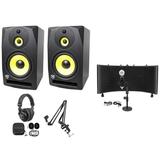 (2) Rockville DPM10B 10 inches 800 Watt Active Studio Monitors+Headphones+Mic+Shield+Boom