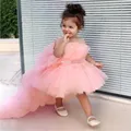 Robe d'été rose en dentelle traînante pour bébé fille robes de princesse pour tout-petit fête du