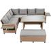 5-Piece Outdoor Patio Rattan Sofa Set, Sectional PE Wicker L-Shaped Garden Furniture Set with 2 Extendable Side Tables