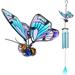 AVEKI Butterfly Wind Chimes, 27.5'' Iron Glass Wind Chimes Outdoor/Indoor Wind Chimes for Home, Garden, Patio Decoration (Blue)