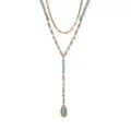 Anne Klein Gold Tone Green Multi Row Beaded Y Neck Necklace