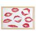 Kiss Wall Art with Frame Various Different Kiss Marks in Red Woman Seduction Lipstick Trace Worn Grunge Look Printed Fabric Poster for Bathroom Living Room Dorms 35 x 23 Red White by Ambesonne