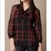 Burberry Tops | Burberry Brit | Red And Black Plaid Neck Tie Blouse | Color: Black/Red | Size: Xs