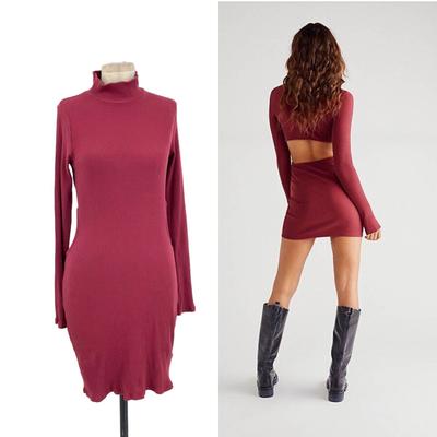 Free People Dresses | Free People Beach Guess Who's Back Rib Knit Cutout Dress Wild Garnet Size Large | Color: Red | Size: L