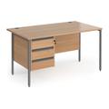 Value Line Classic+ Rectangular H-Leg Office Desk 3 Drawers (Graphite Leg), 140wx80dx73h (cm), Beech, Fully Installed