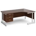 All Walnut Double C-Leg Right Hand Ergo Office Desk 3 Drawers, 180wx120/80dx73h (cm)