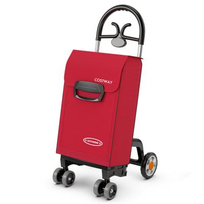 Costway Folding Shopping Cart Utility Hand Truck with Rolling Swivel Wheels-Red