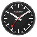 Mondaine - Wanduhr A990.Clock.64SBB 25cm - Bahnhofsuhr in Schwarz aus Aluminium mit rotem Sekundenzeiger staubbeständig - Hergestellt in der Schweiz